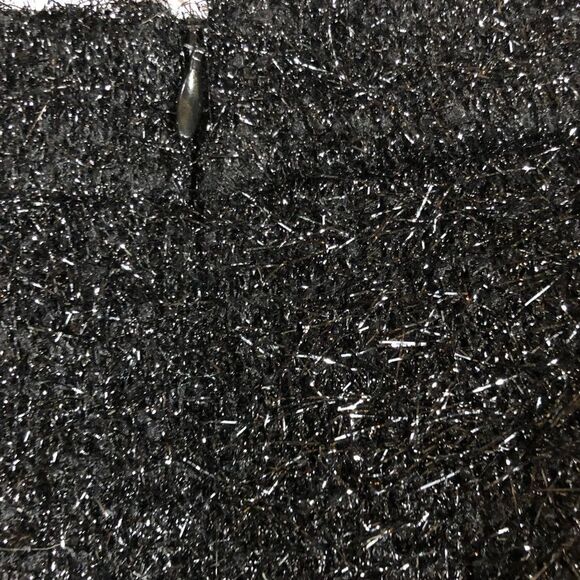 Halston Heritage Metallic Knit Skirt with Faux Leather Fringe Trim Black Sparkle - Picture 5 of 8